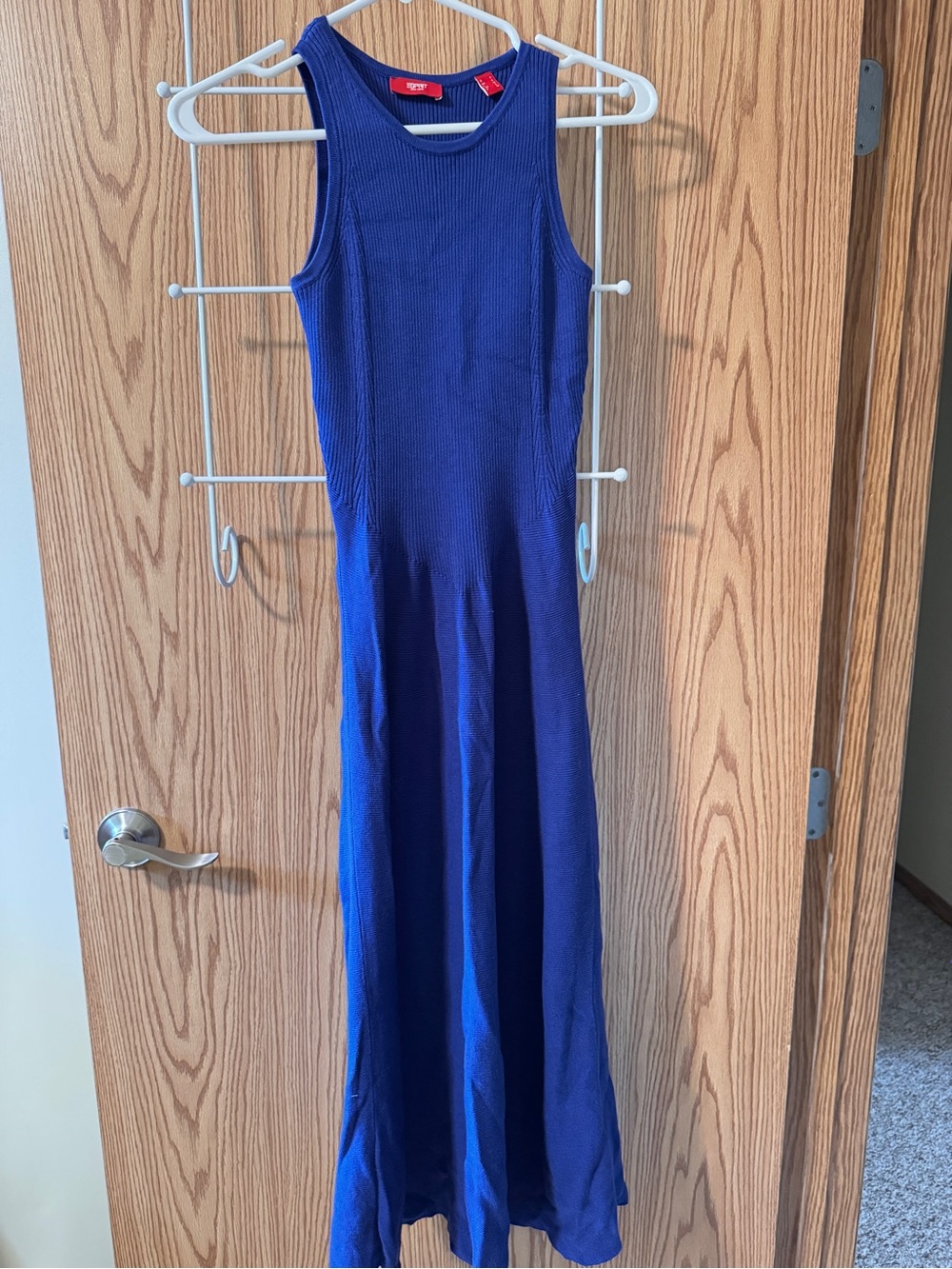 Esprit New York Blue Ribbed Knit Maxi Dress Sleeveless S
